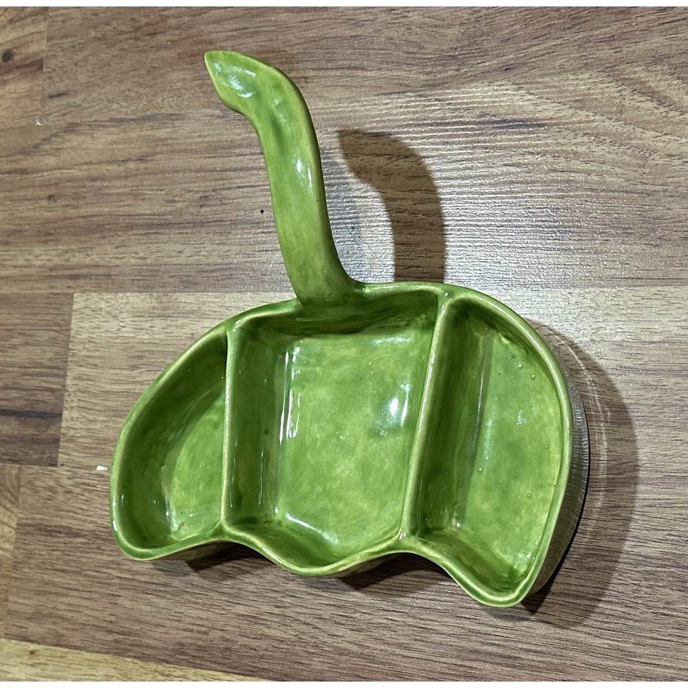 Mexican Pepper Divided Ceramic Serving Dish with Handle Green Made in Mexico